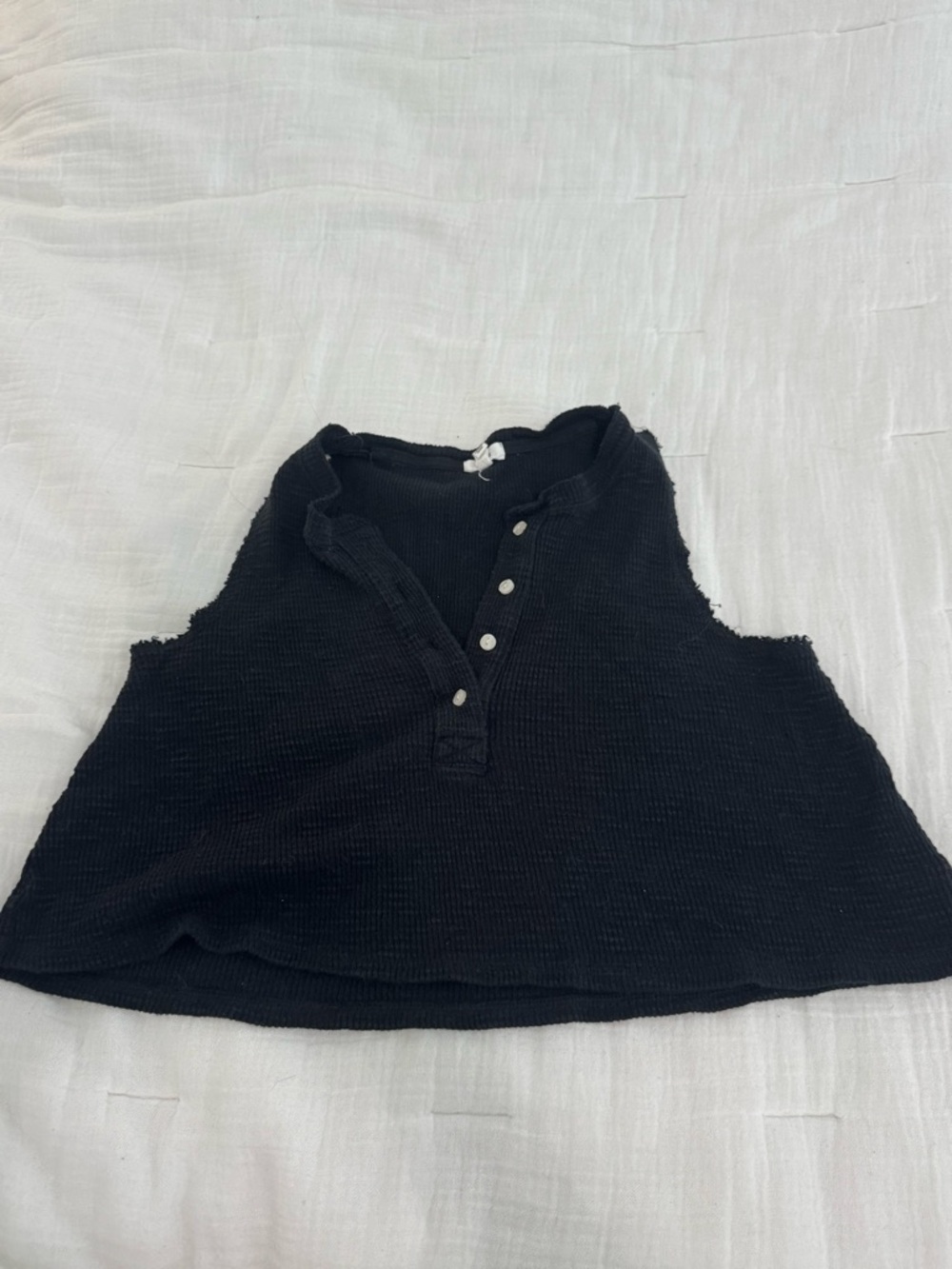 aerie Black Sleeveless Henley Tank Top